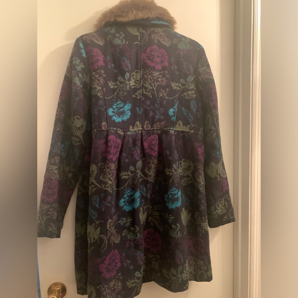 Boho Hippie Navy Floral Tapestry Coat Size Large Gorgeous Double Breasted warm - Picture 9 of 11